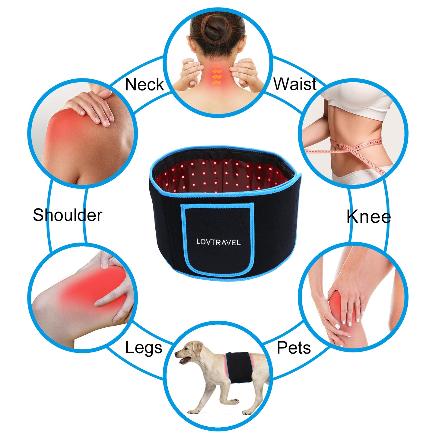 LOVTRAVEL 660nm LED Red Light Therapy Belt 850nm Near Infrared Light Therapy Devices Wearable Pads Lipo Wrap for Body Pain Relief