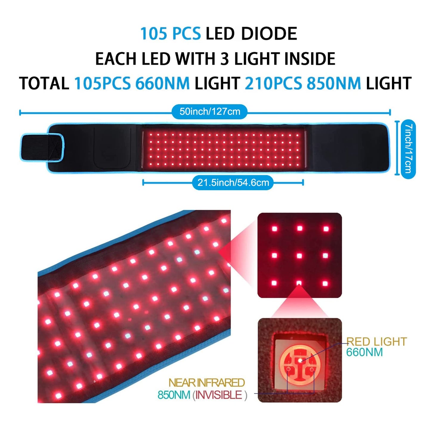 LOVTRAVEL 660nm LED Red Light Therapy Belt 850nm Near Infrared Light Therapy Devices Wearable Pads Lipo Wrap for Body Pain Relief