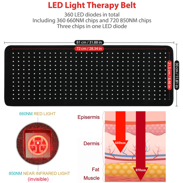 LOVTRAVEL 360pcs LED 660nm Red Light and 850nm Near Infrared Light The ...