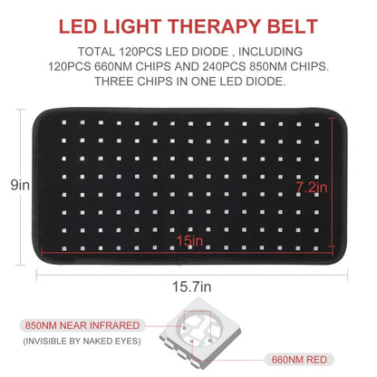 LOVTRAVEL25W 660nm LED Red Light and 850nm Near Infrared Light Therapy Devices Large Pads Wearable Wrap for Body Pain Relief